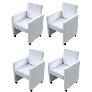 Valgomojo kėdės, 4 vnt., baltos, dirbtinė oda, 160185