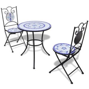 Bistro baldų komplektas, 3d., mėlynas ir baltas, keramikinės plytelės, 271771