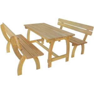 Alaus stalas su 2 suoliukais, impregnuota pušies mediena, 273754