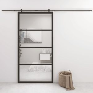 Stumdomos durys, juodos, 102,5x205cm, aliuminis ir ESG stiklas, 149481