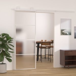 Stumdomos durys, baltos, 76x205cm, ESG stiklas ir aliuminis, 151657