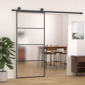 Stumdomos durys, juodos, 90x205cm, ESG stiklas ir aliuminis, 151659